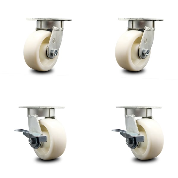 Service Caster 5 Inch Kingpinless Nylon Wheel Swivel Caster Set with 2 Brakes SCC-KP30S520-NYR-2-SLB-2 - main